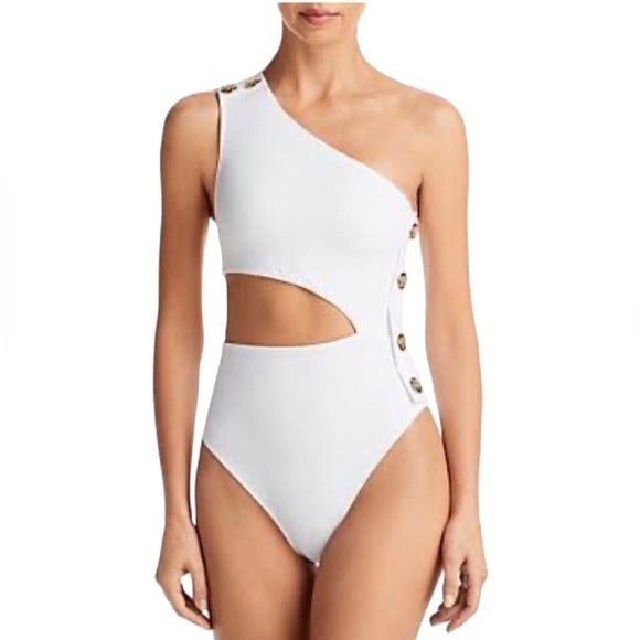 OYE Rhea One Shoulder Asymmetrical Cut Out One Piece Swimsuit White XS - Picture 1 of 15